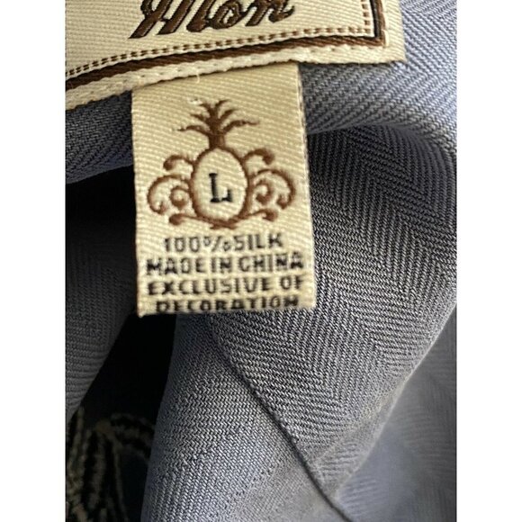 Montego Blue Silk Embroidered Button Up Camp Shirt Large Pocket Island Paradise - Picture 7 of 10